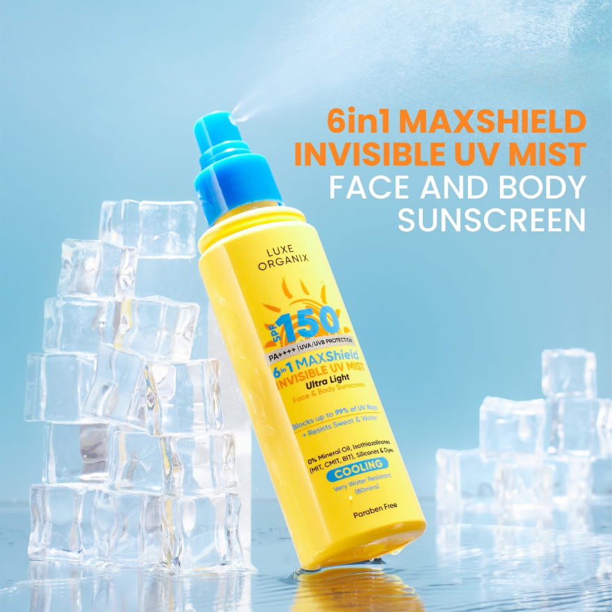 Luxe Organix 6-in-1 Maxshield Invisible UV Mist Face & Body Sunscreen SPF150