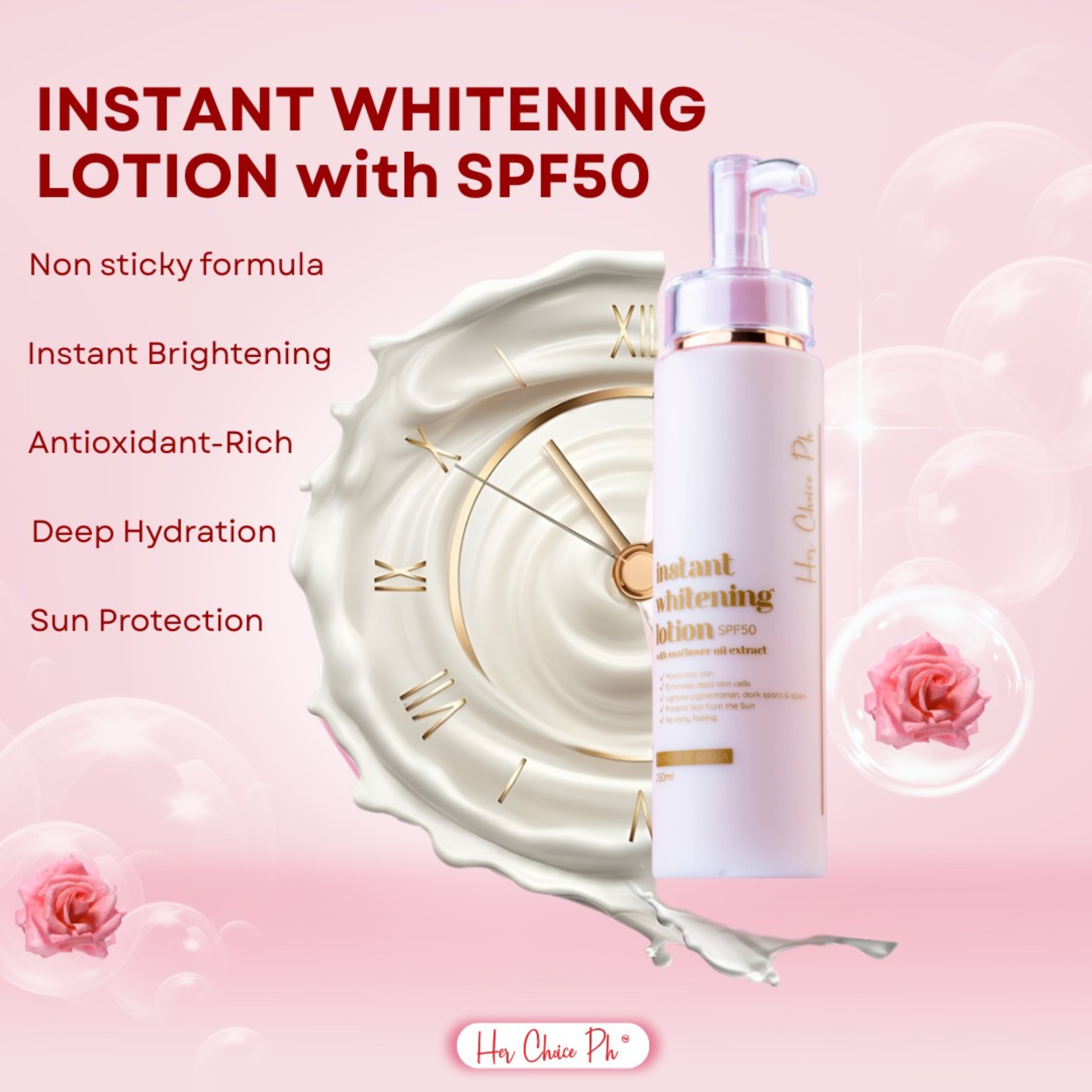 Her Choice Ph Instant Whitening Lotion SPF50 with Sunflower Oil Extract