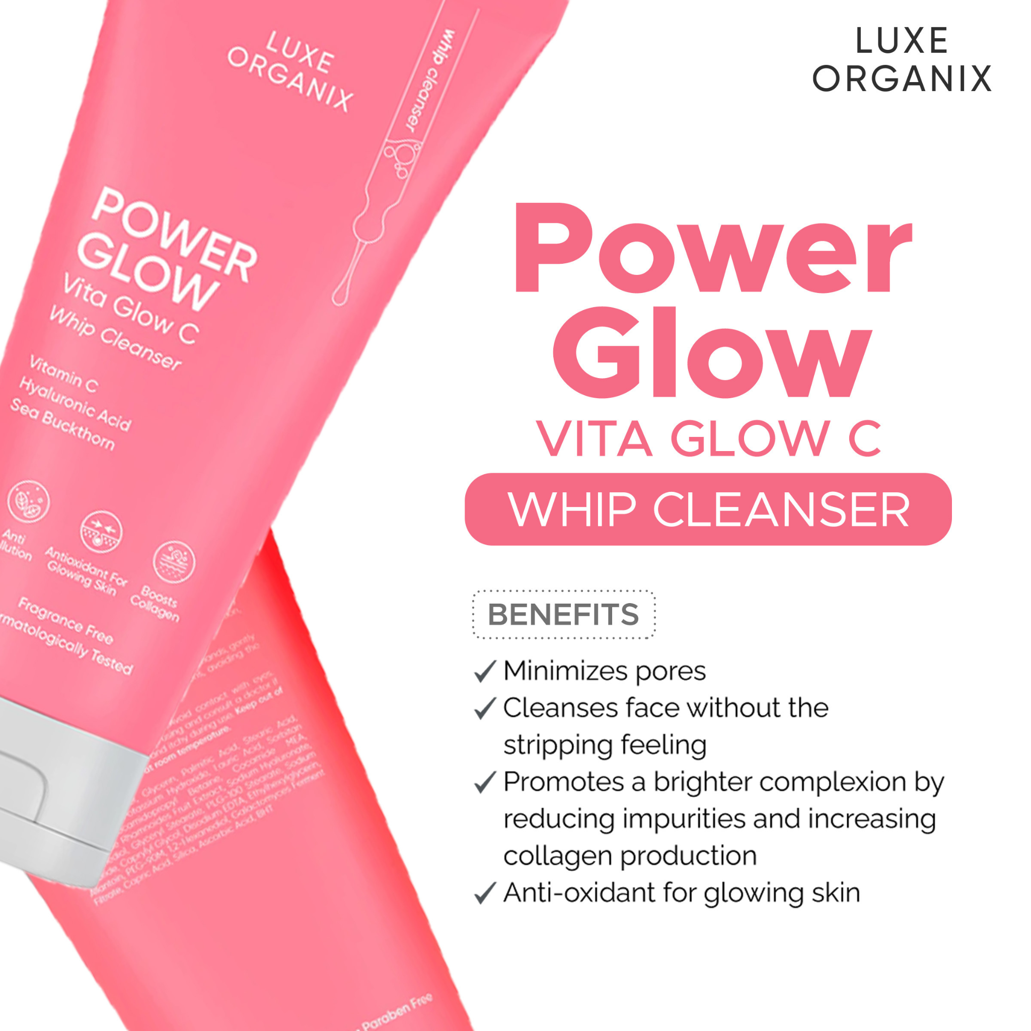 Luxe Organix Power Glow Brightening Vitamin C Whip Cleanser 150ml