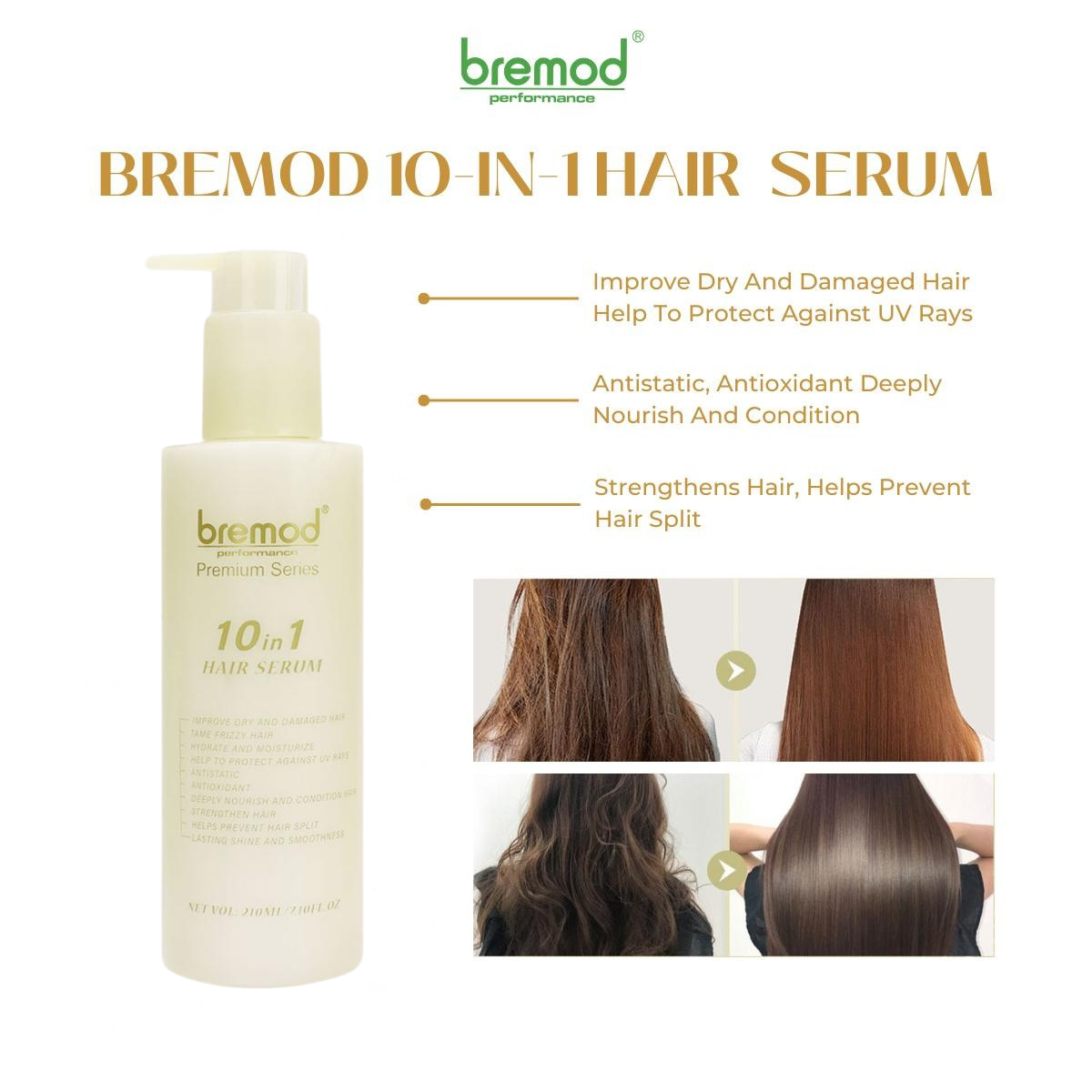 Bremod Premium 10 in 1 Hair Serum Moisturize Deeply Nourish Repair Dry and Damaged Hair 210ml