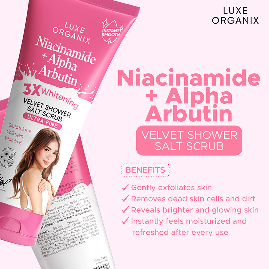 Luxe Organix Niacinamide + Alpha Arbutin Velvet Shower Salt Scrub 320g