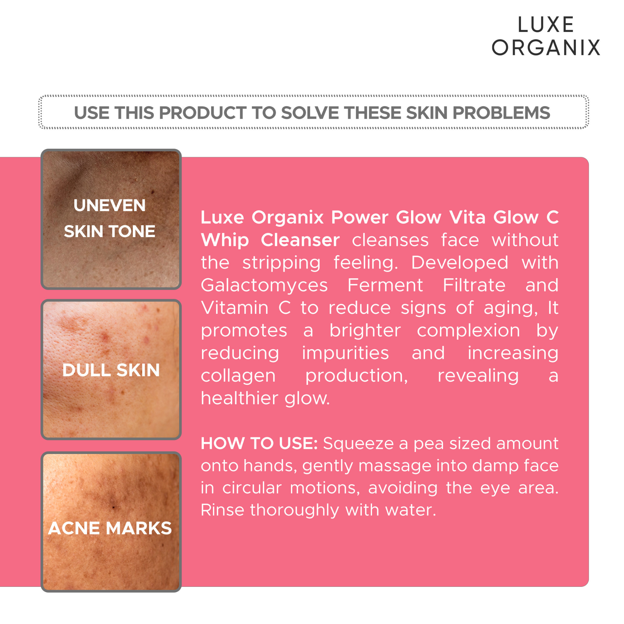 Luxe Organix Power Glow Brightening Vitamin C Whip Cleanser 150ml