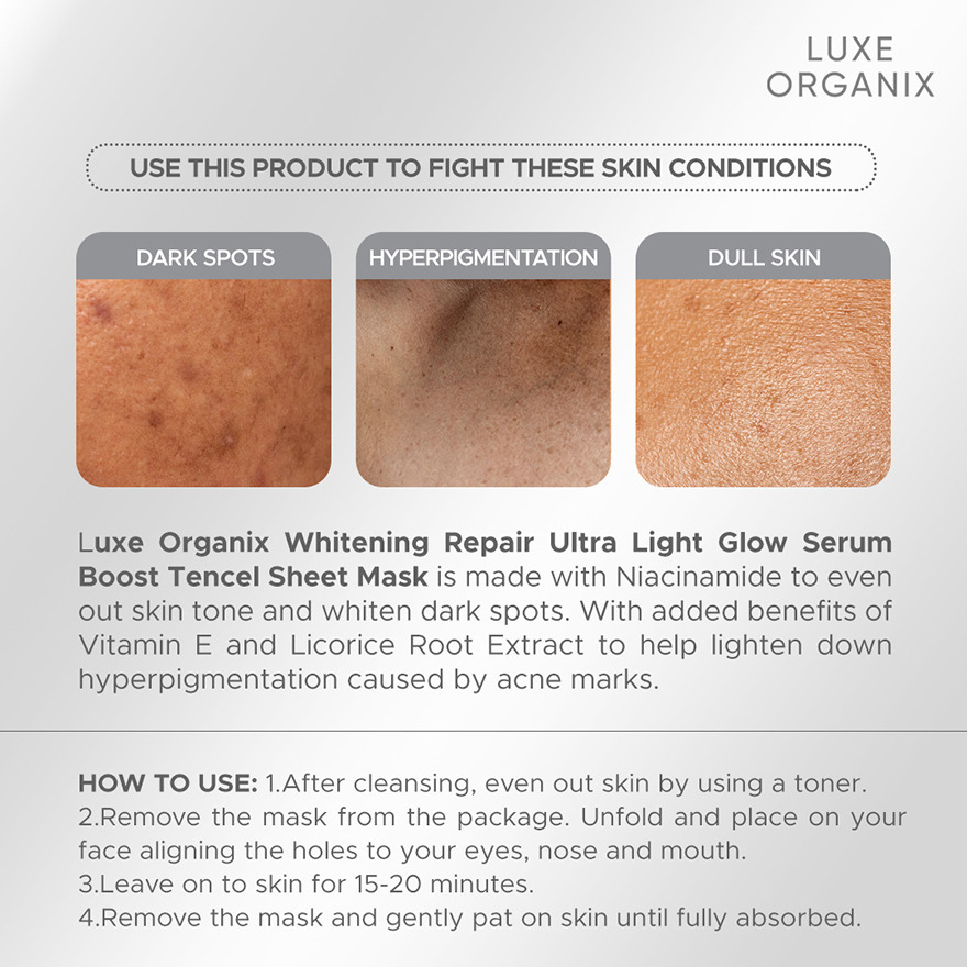 Luxe Organix Whitening Repair Ultra Light Glow Niacinamide Sheet Mask 25ml