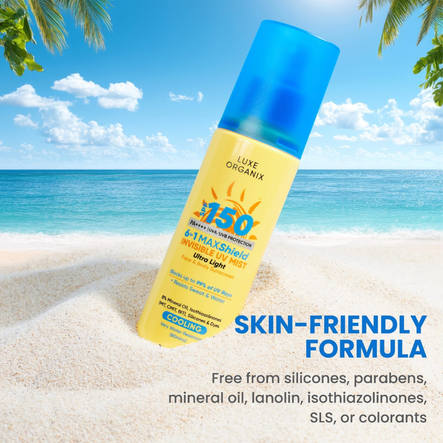 Luxe Organix 6-in-1 Maxshield Invisible UV Mist Face & Body Sunscreen SPF150