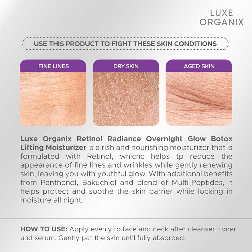 Luxe Organix Retinol + Bakuchiol Overnight Radiant Glow Botox Lifting Moisturizer 50g