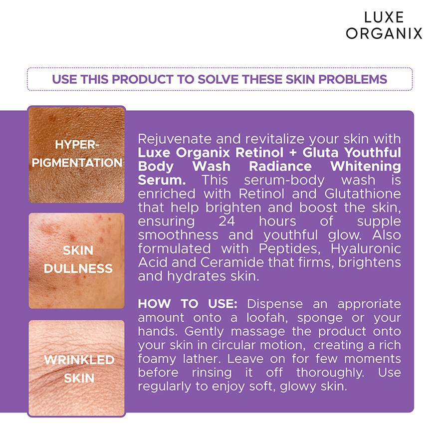 Luxe Organix Retinol + Gluta Youthful Radiance Whitening Serum Perfume Infused Body Wash 1000g