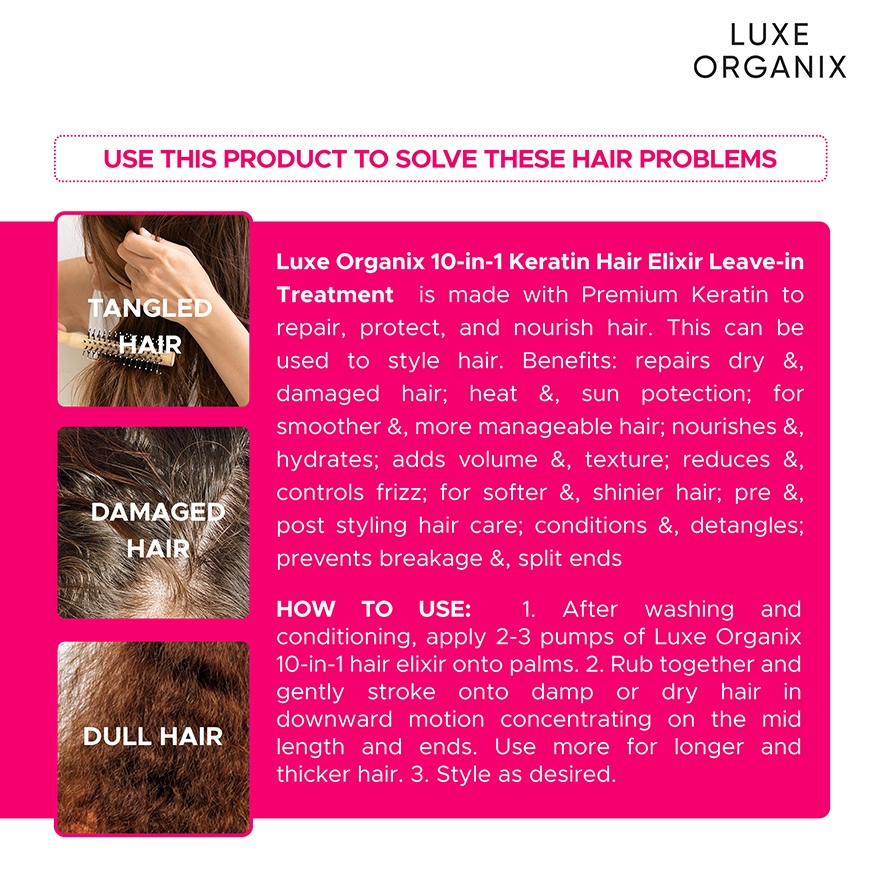 Luxe Organix Premium Keratin 10-in-1 Hair Elixir Leave-in Treatment 100ml