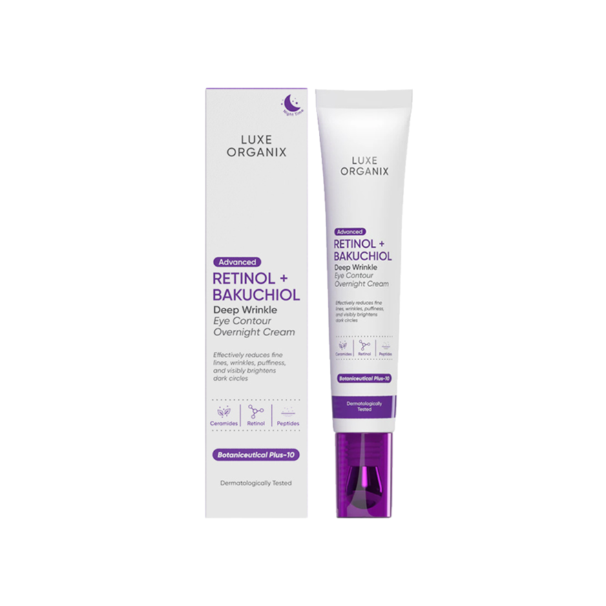 Luxe Organix Advanced Retinol + Bakuchiol Deep Wrinkle Eye Contour Overnight Cream 12g