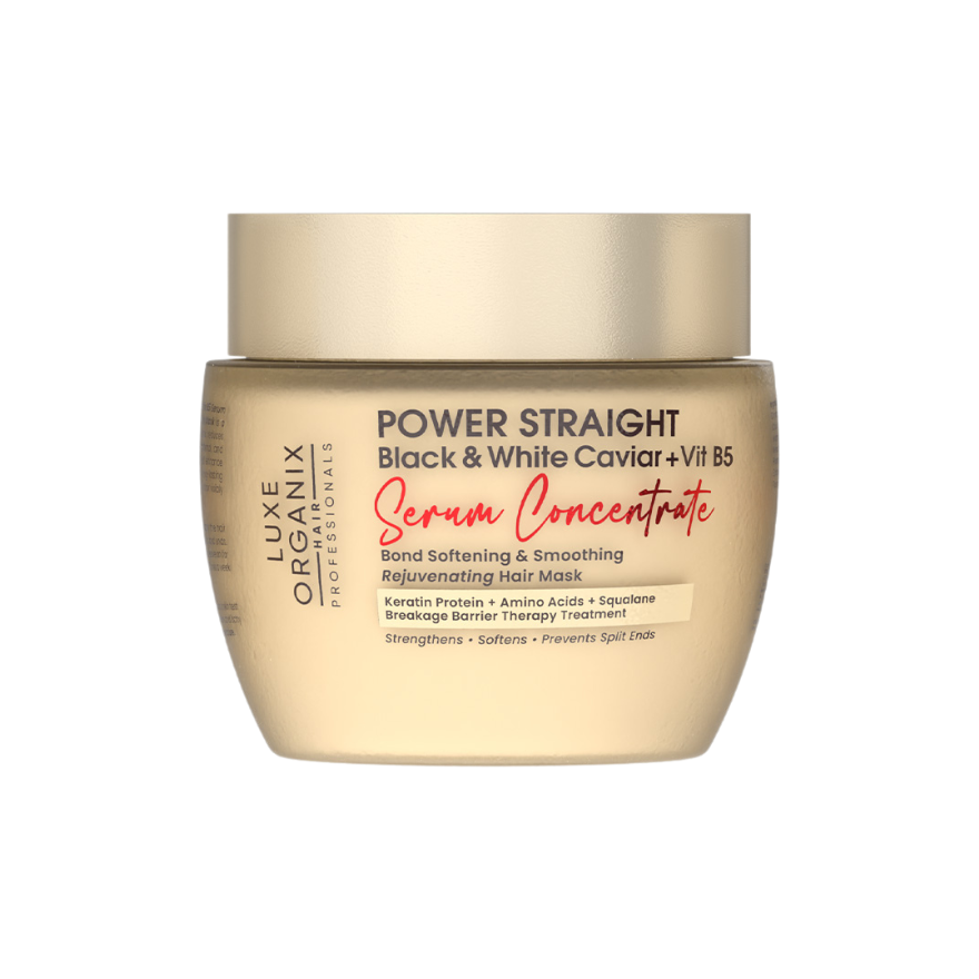 Luxe Organix Power STRAIGHT Black & White Caviar + Vit B5 Serum Concentrate Bond Softening & Smoothing Rejuvenating Hair Mask