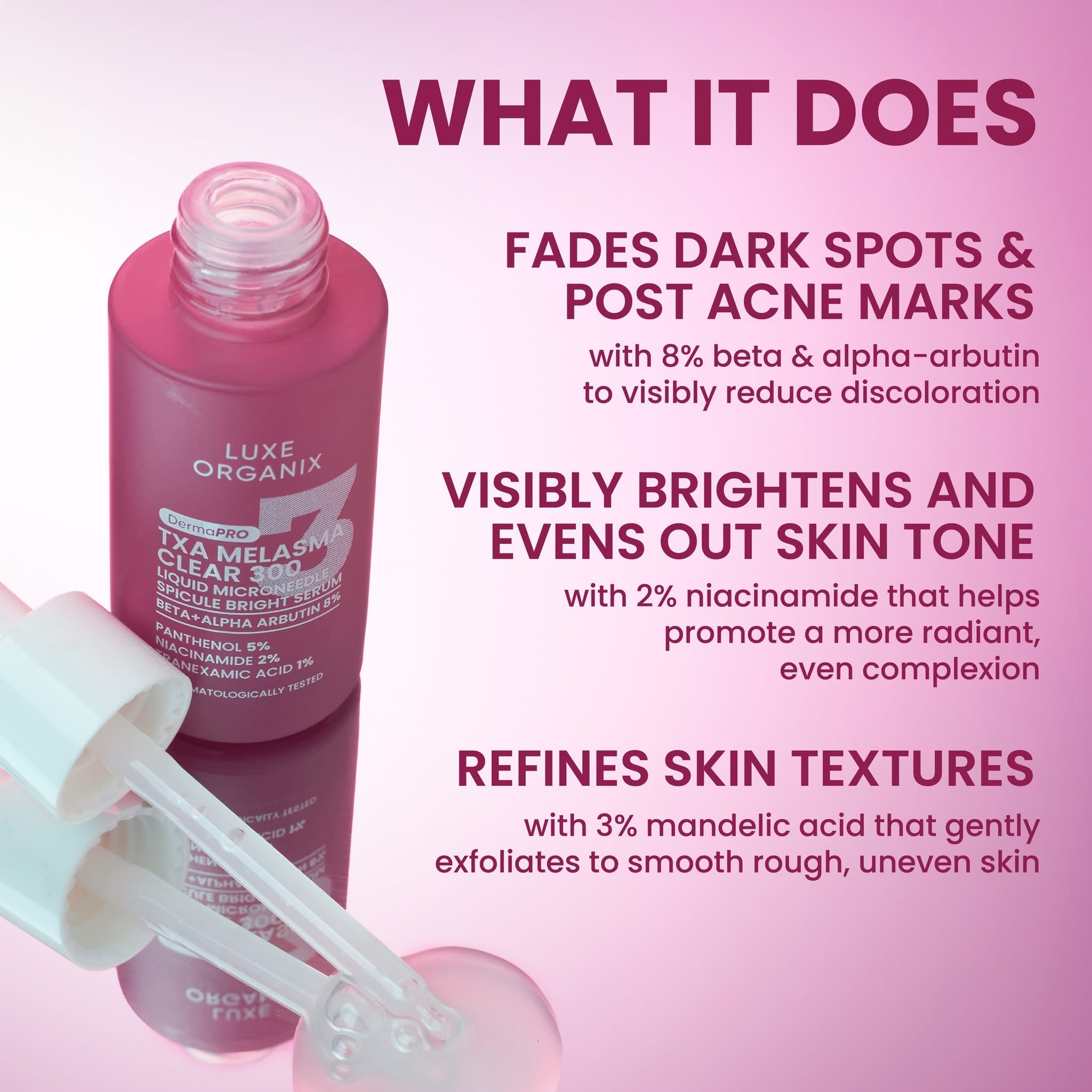 Luxe Organix DermaPRO Melasma Clear 300 Liquid Microneedle Spicule Bright Serum