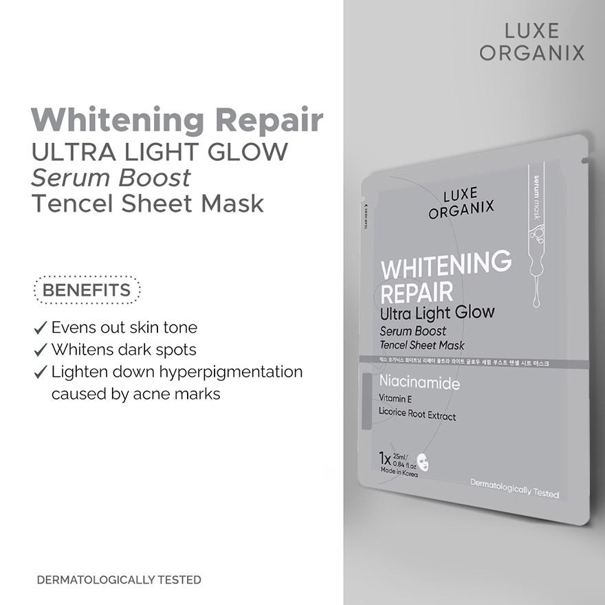Luxe Organix Whitening Repair Ultra Light Glow Niacinamide Sheet Mask 25ml