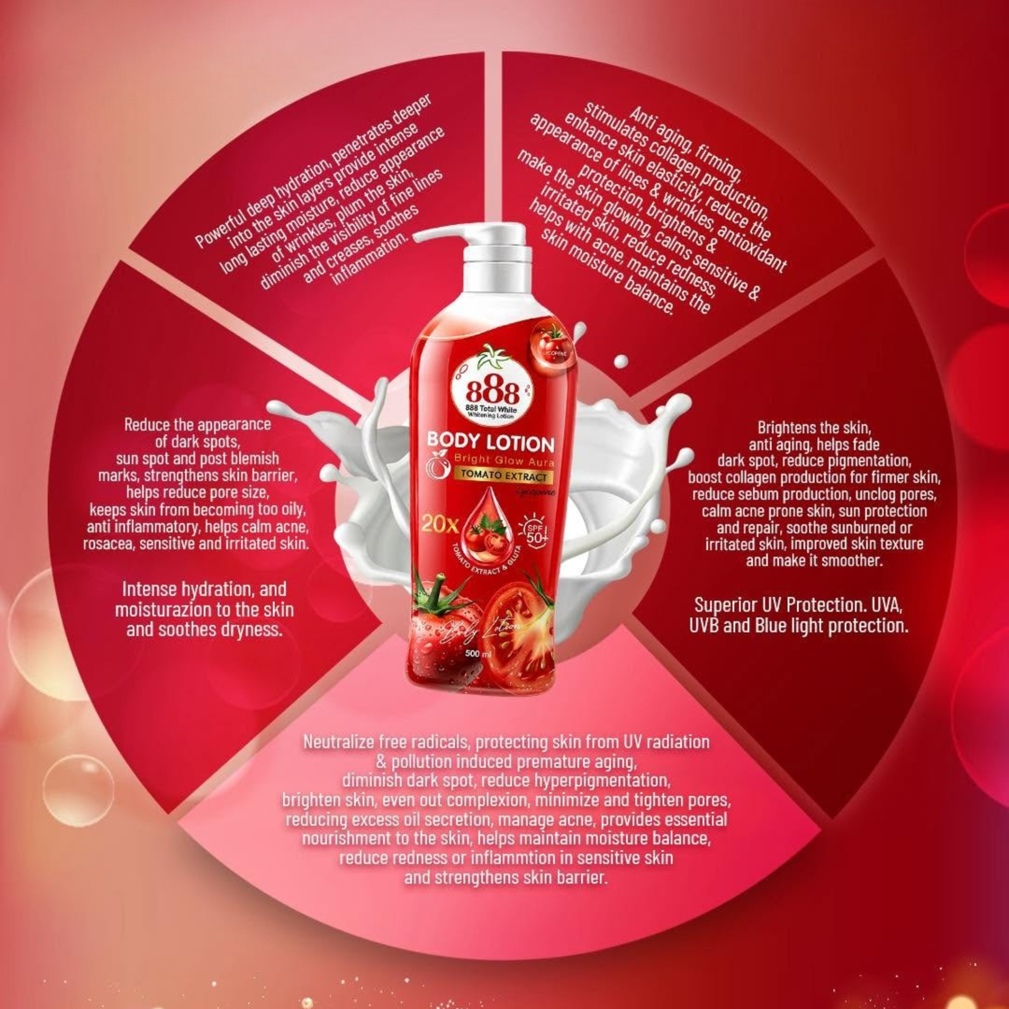 888 Total White Body Lotion Bright Glow Aura Tomato Extracts