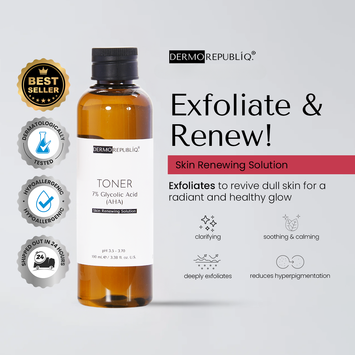 Dermorepubliq 7% Glycolic Acid (AHA) Skin Renewing Toner