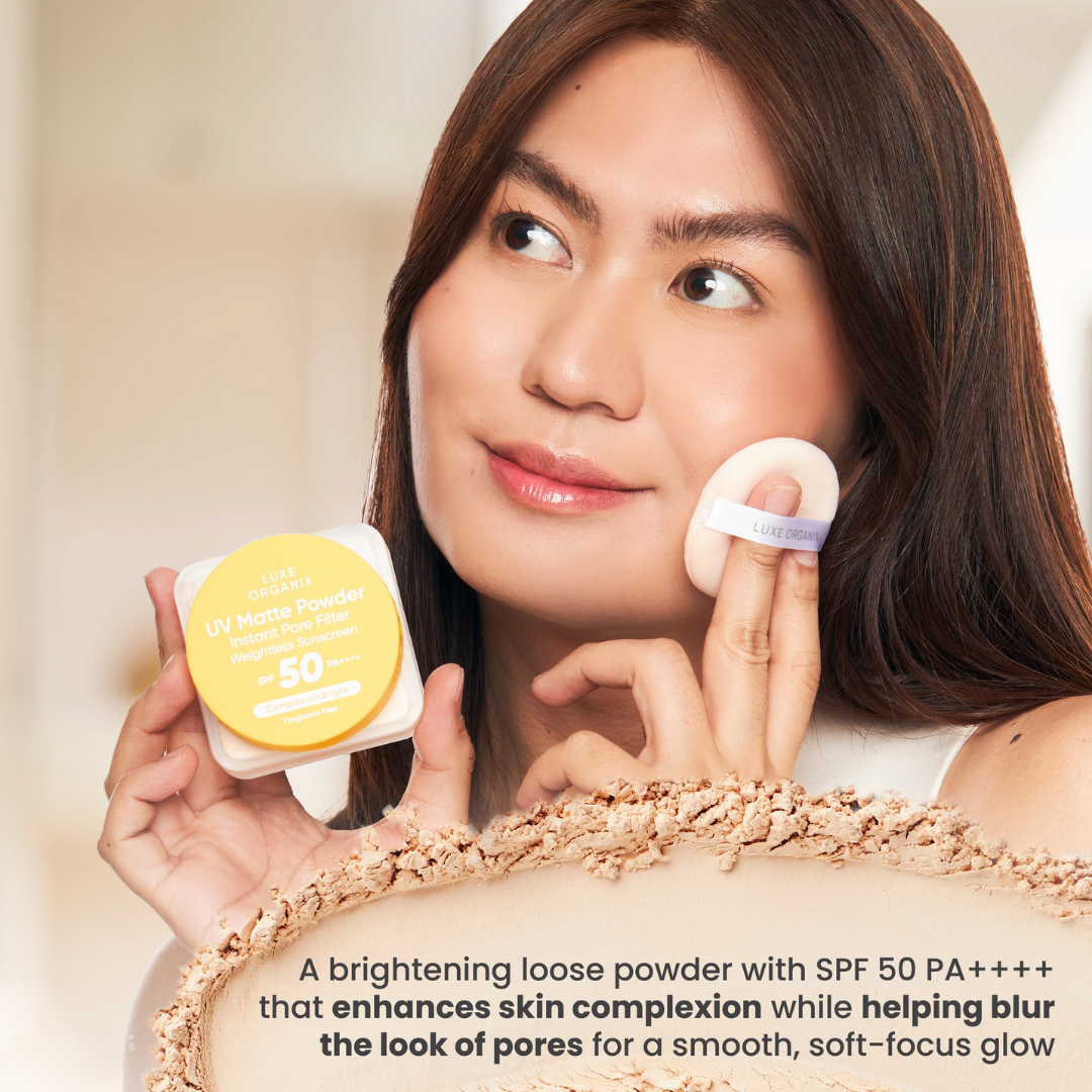 Luxe Organix UV Matte Powder Instant Pore Filter Weightless Sunscreen SPF50 PA++++ Complexion Bright