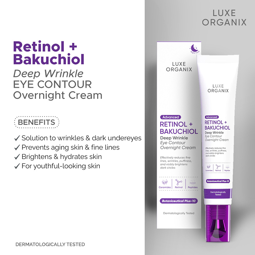 Luxe Organix Advanced Retinol + Bakuchiol Deep Wrinkle Eye Contour Overnight Cream 12g