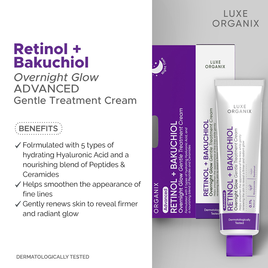 Luxe Organix Retinol + Bakuchiol Overnight Glow Gentle Treatment Cream 30g
