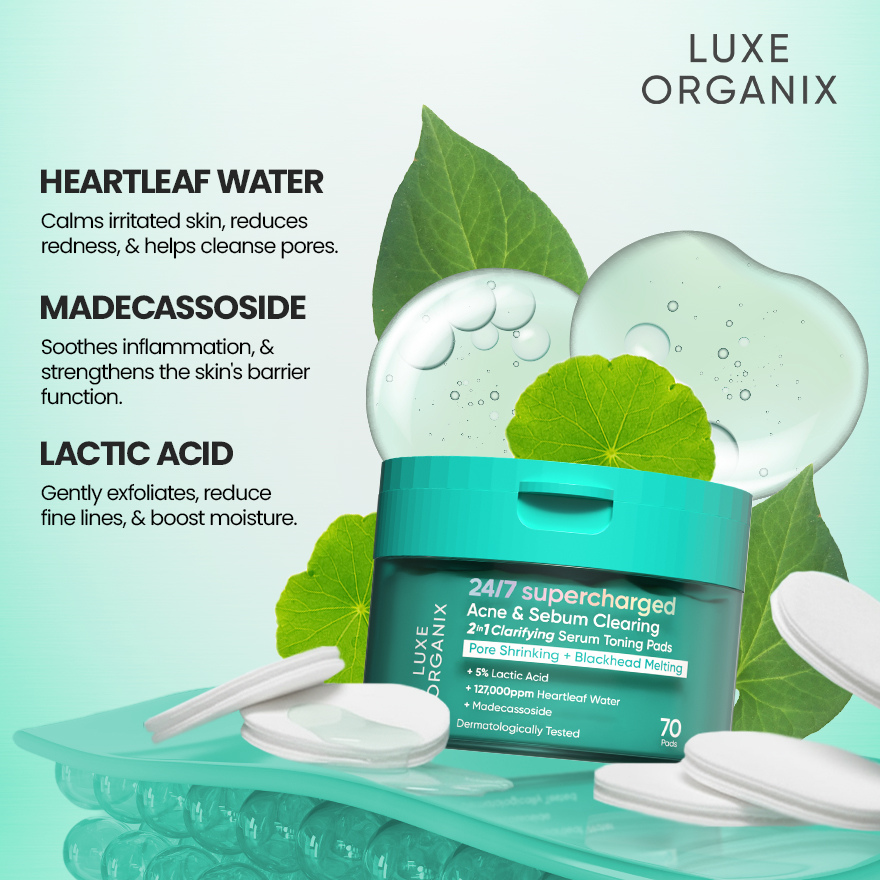Luxe Organix 24/7 Supercharged Acne & Sebum Clearing Serum Toning Pads