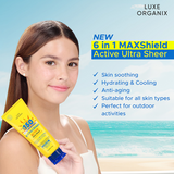 Luxe Organix 6 in 1 Maxshield Active Ultra Sheer Face and Body Sunscreen 100ml