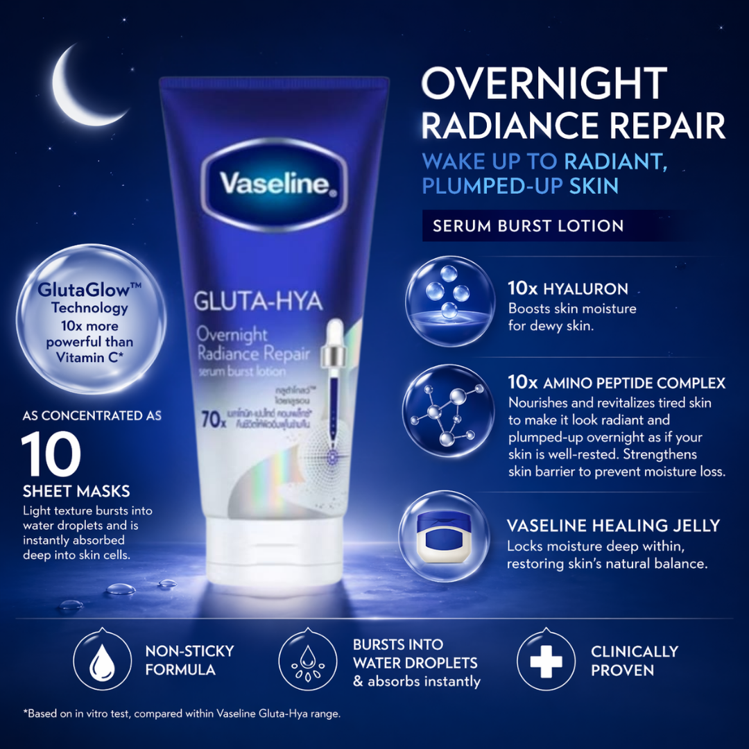 Vaseline Gluta-Hya Overnight Radiance Repair Serum Burst Lotion