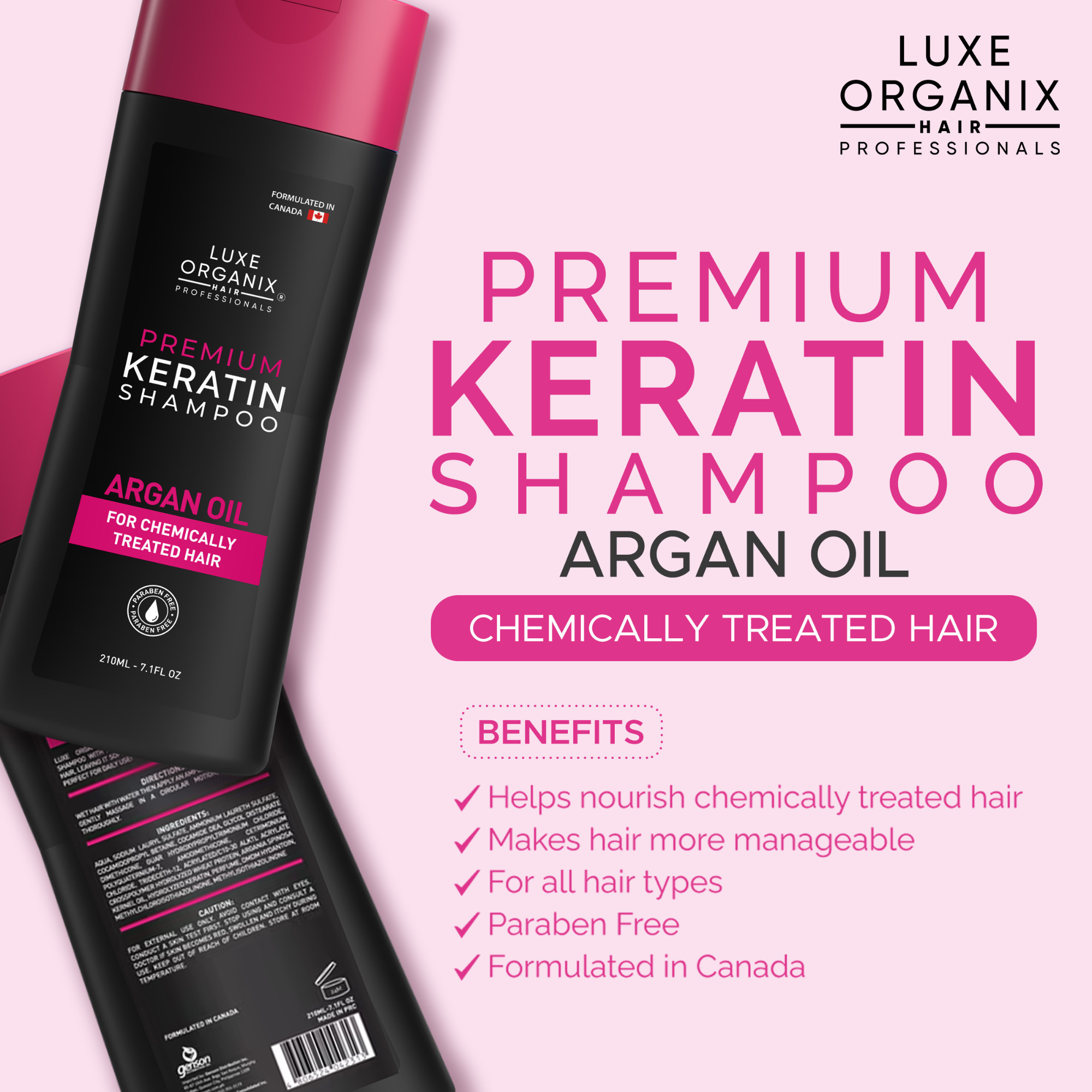 Luxe Organix Premium Keratin Argan Oil Shampoo 210ml