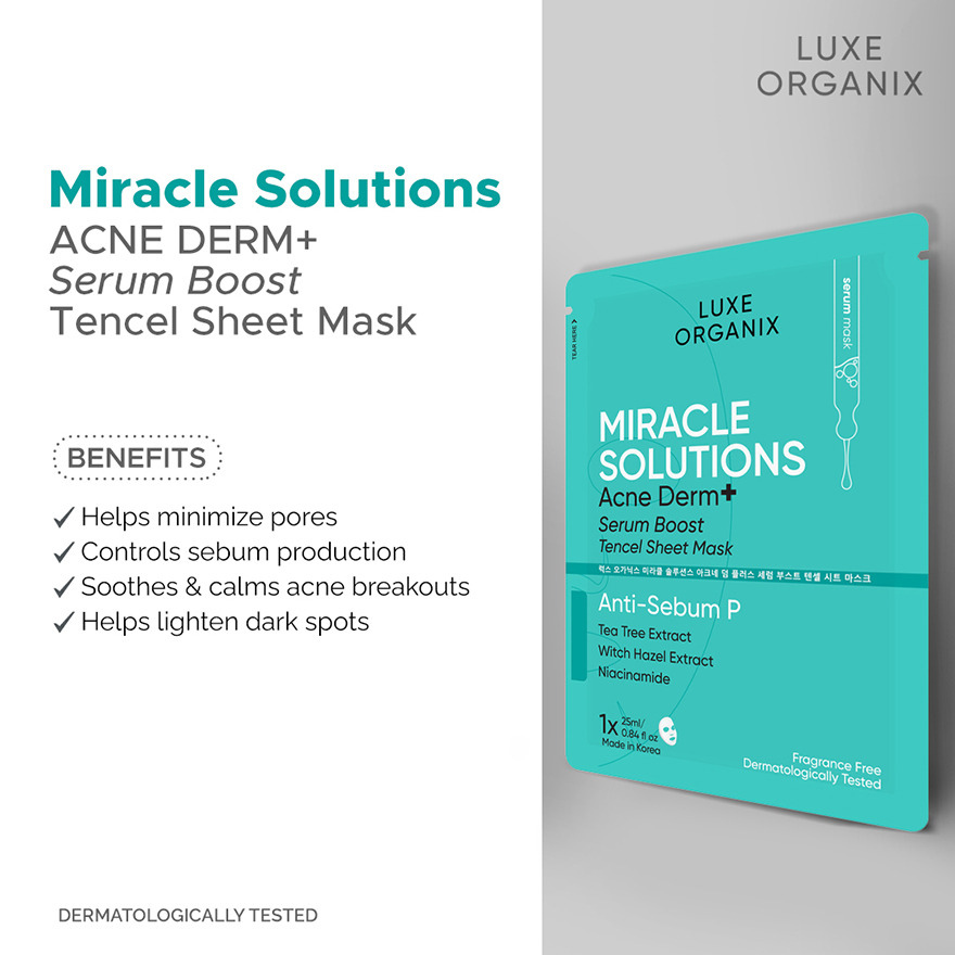 Luxe Organix Miracle Solutions Acne Derm+ Tencel Sheet Mask 25ml