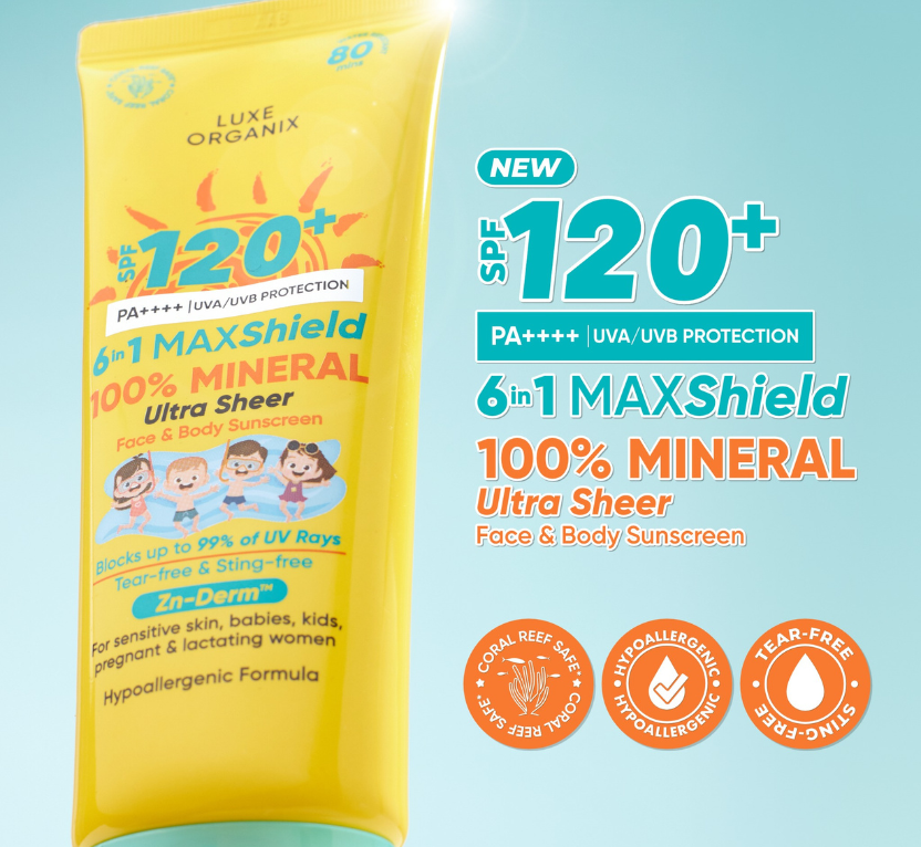 Luxe Organix 6 in 1 Maxshield 100% Mineral Sunscreen Ultra Sheer Face & Body Sunscreen