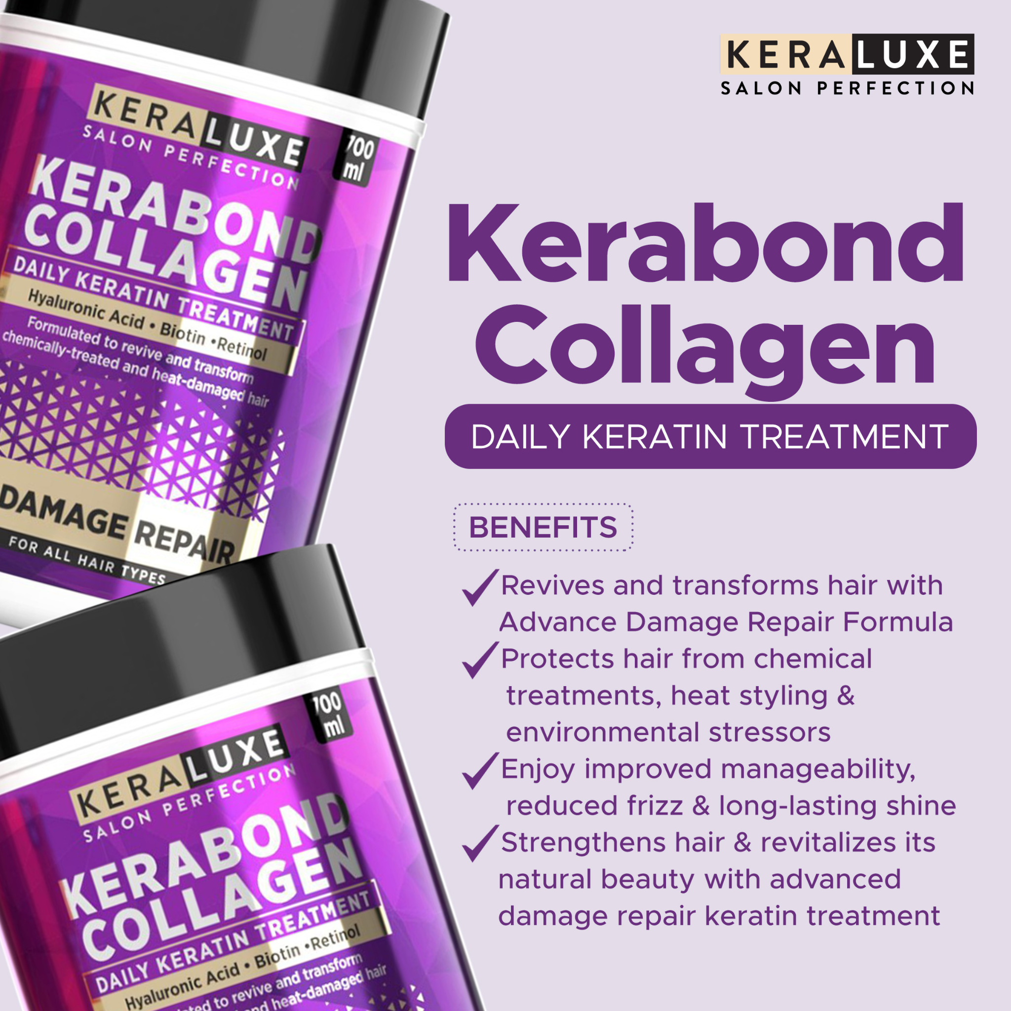 Kera Luxe Salon Perfection Kerabond Collagen Daily Keratin Treatment Damage Repair 700ml
