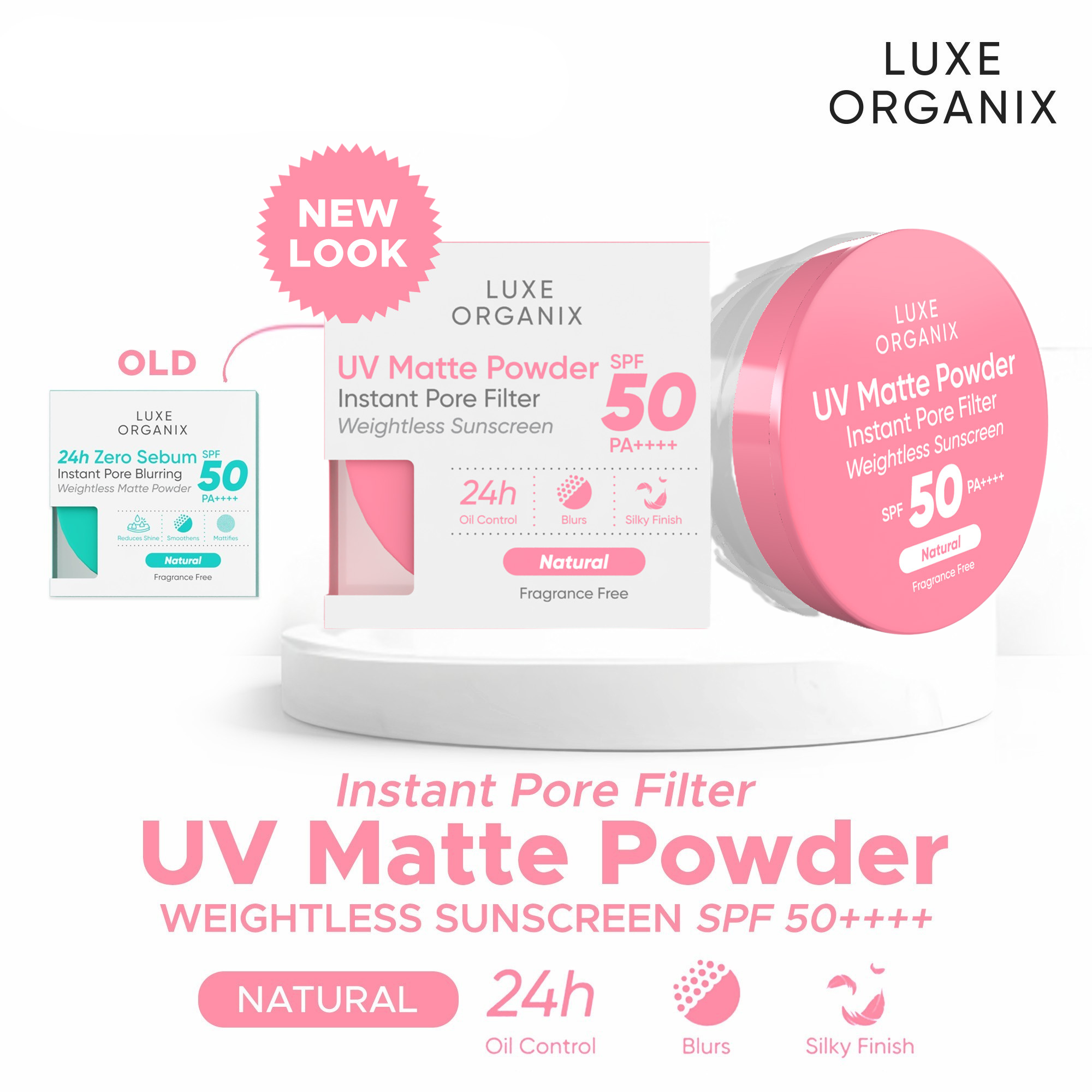 Luxe Organix 24H Zero Sebum Instant Pore Blurring Matte Powder SPF 50 Natural 15g