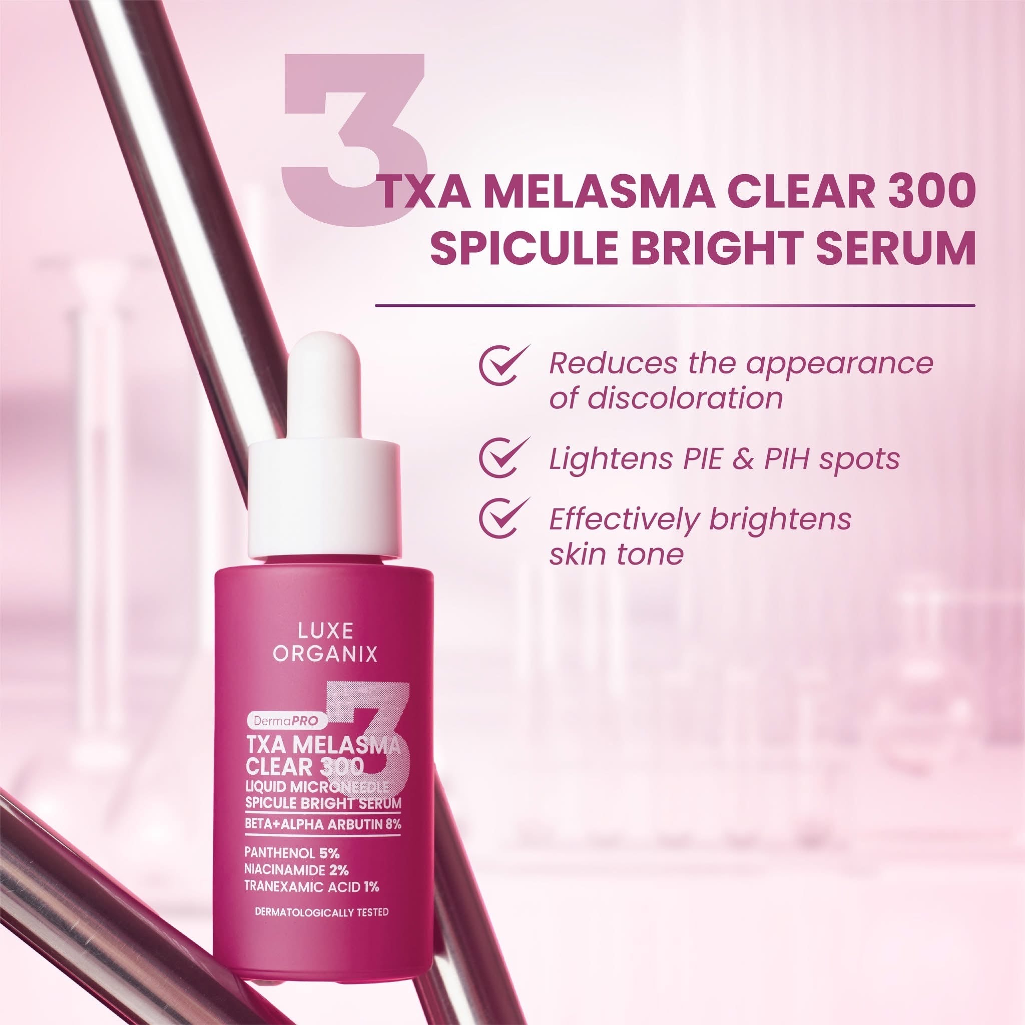 Luxe Organix DermaPRO Melasma Clear 300 Liquid Microneedle Spicule Bright Serum
