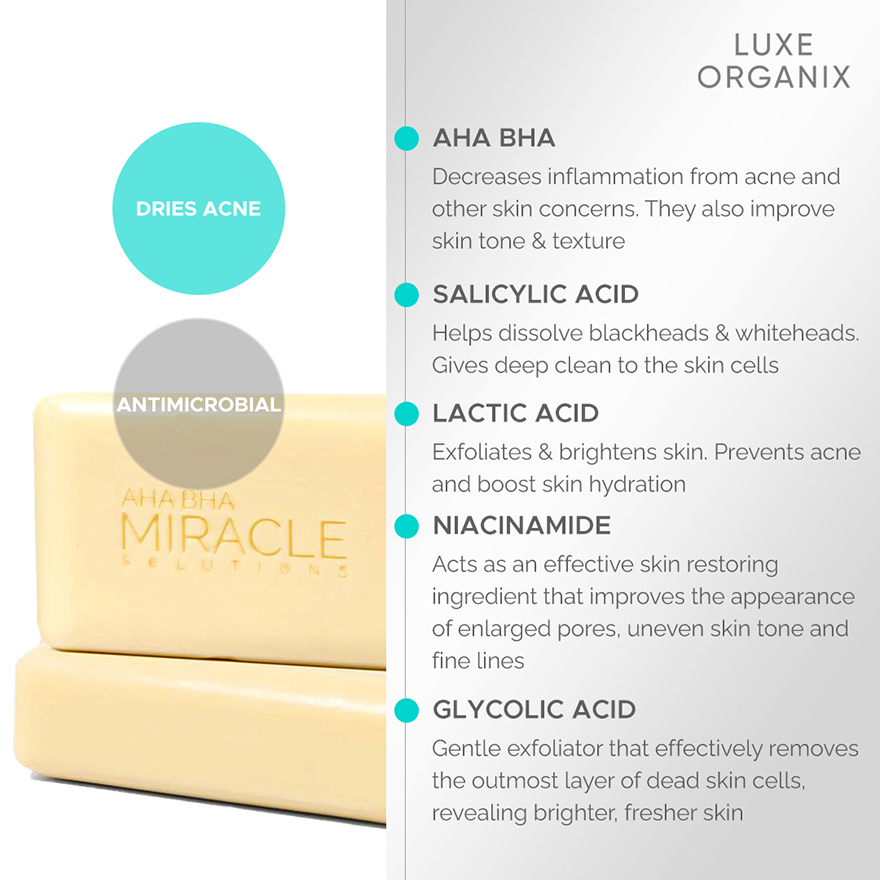 Luxe Organix AHA-BHA Miracle Solutions Soap for Face and Body 135g