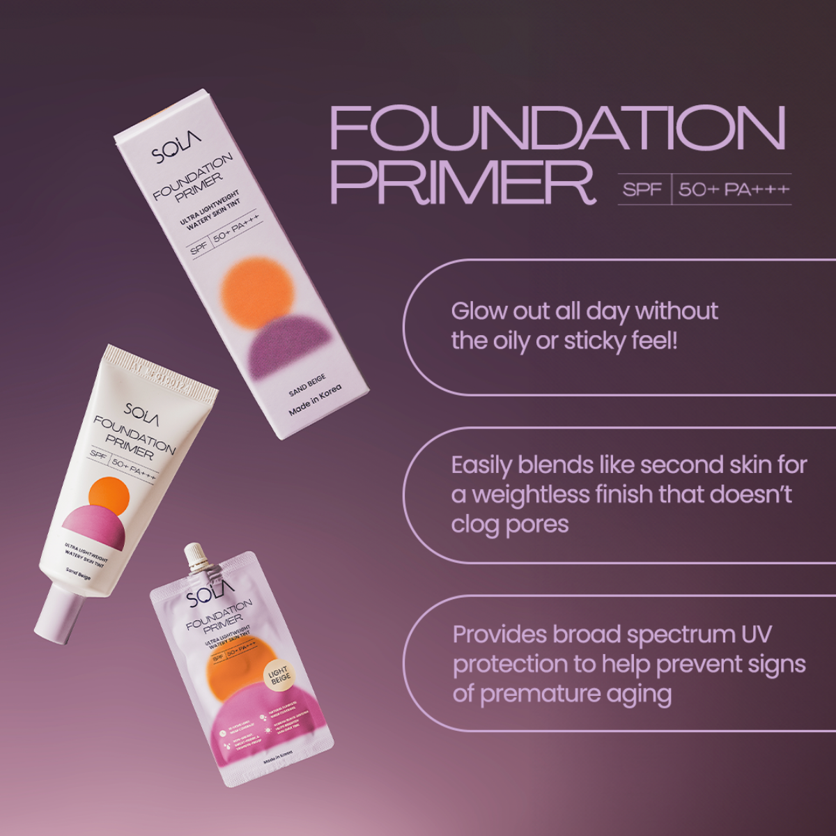Sola Beauty Foundation Primer SPF50PA+++ (Tinted Sunscreen)