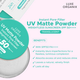 Luxe Organix 24H Zero Sebum Instant Pore Blurring Matte Powder SPF 50 Translucent 15g