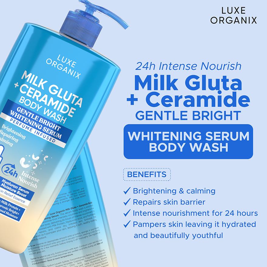 Luxe Organix Milk Gluta + Ceramide Gentle Bright Whitening Serum Perfume Infused Body Wash 1000g