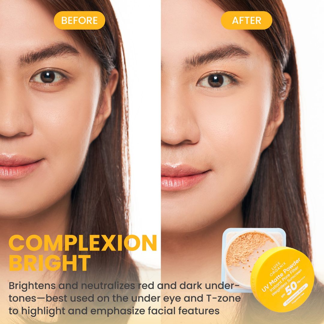 Luxe Organix UV Matte Powder Instant Pore Filter Weightless Sunscreen SPF50 PA++++ Complexion Bright