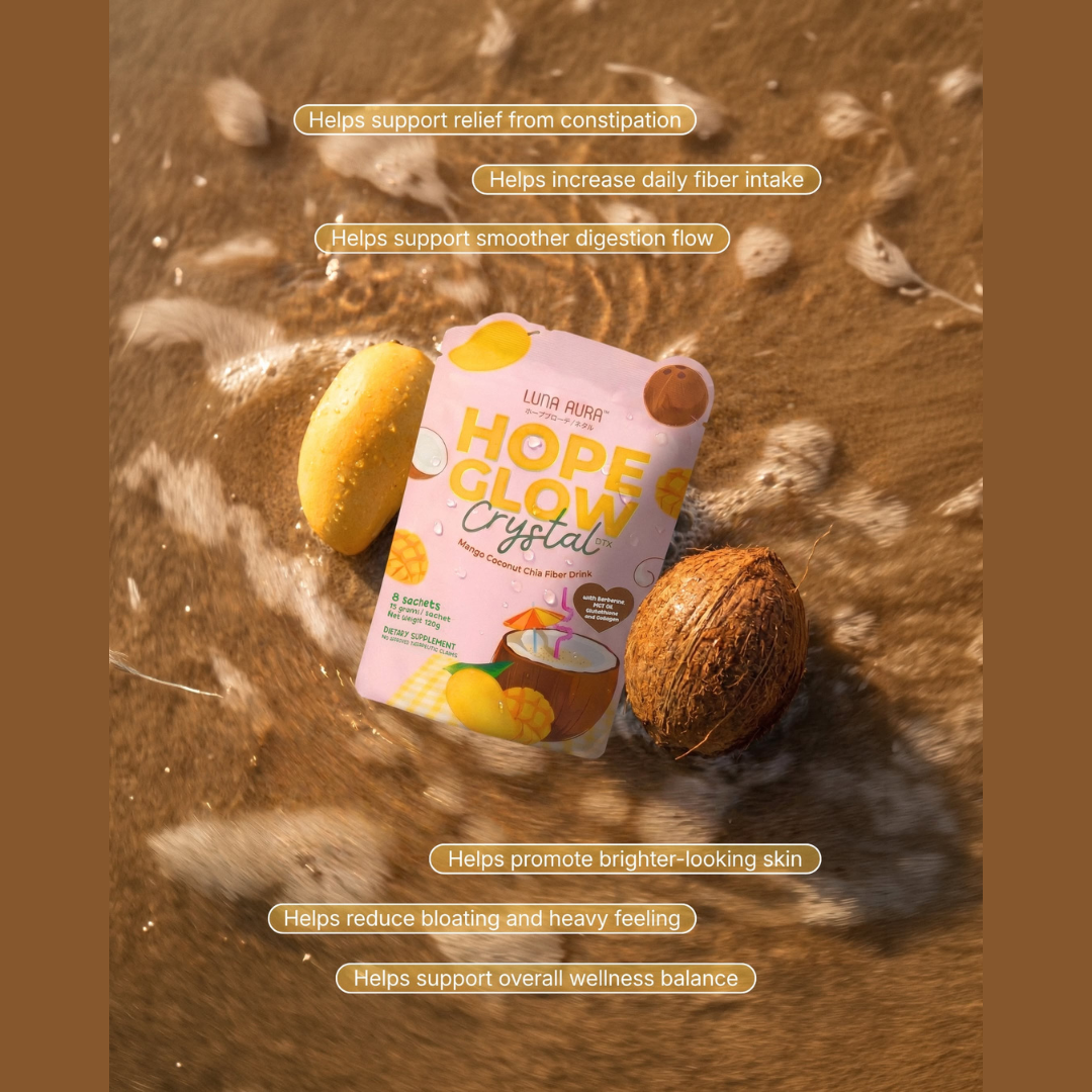 Luna Aura Hope Glow Crystal DTX Mango Coconut Chia Fiber drink