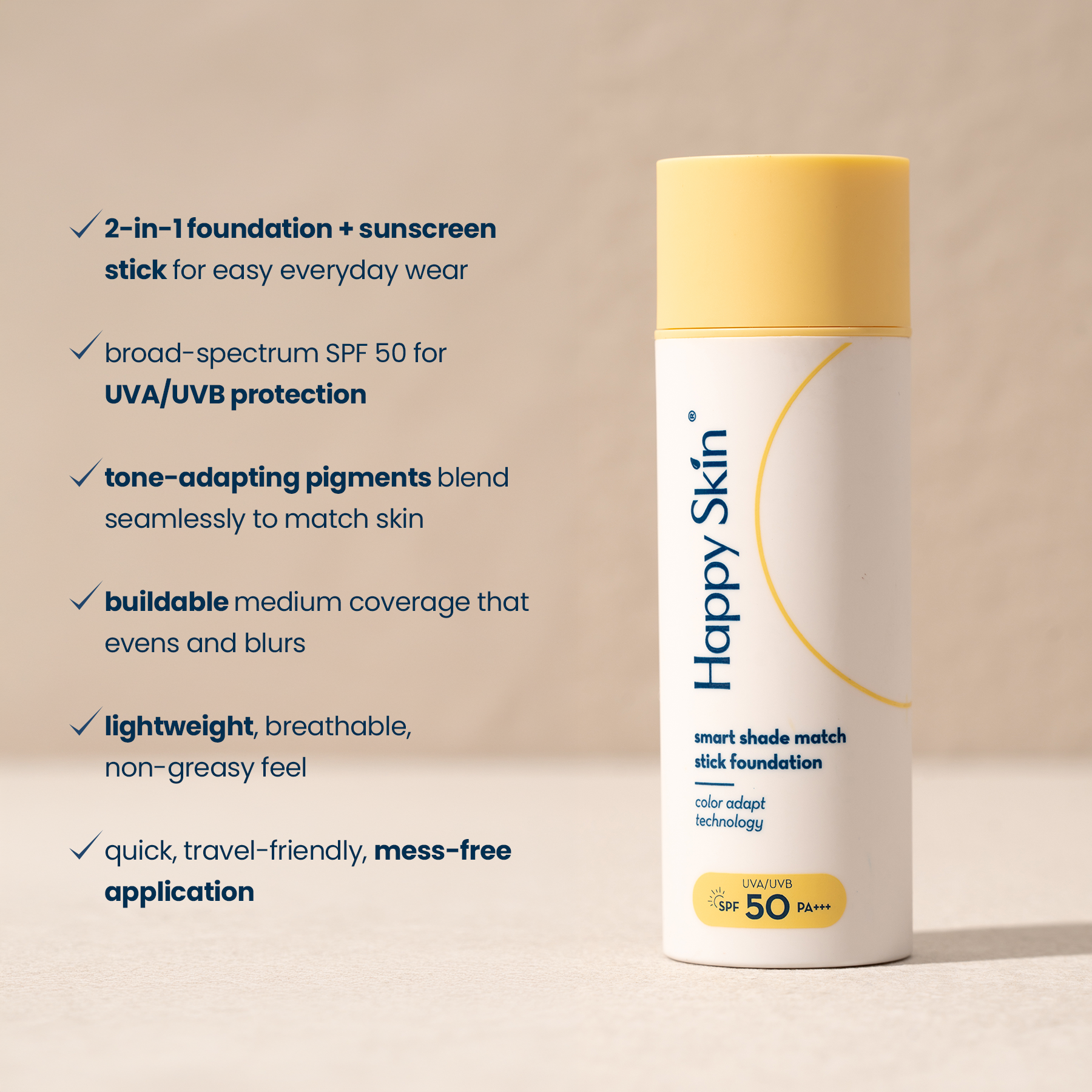 Happy Skin Smart Shade Match Stick Foundation SPF 50 PA+++