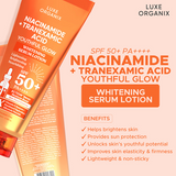 Luxe Organix Niacinamide + Tranexamic Acid Youthful Glow Whitening Serum Lotion SPF 50 PA++++ 200ml