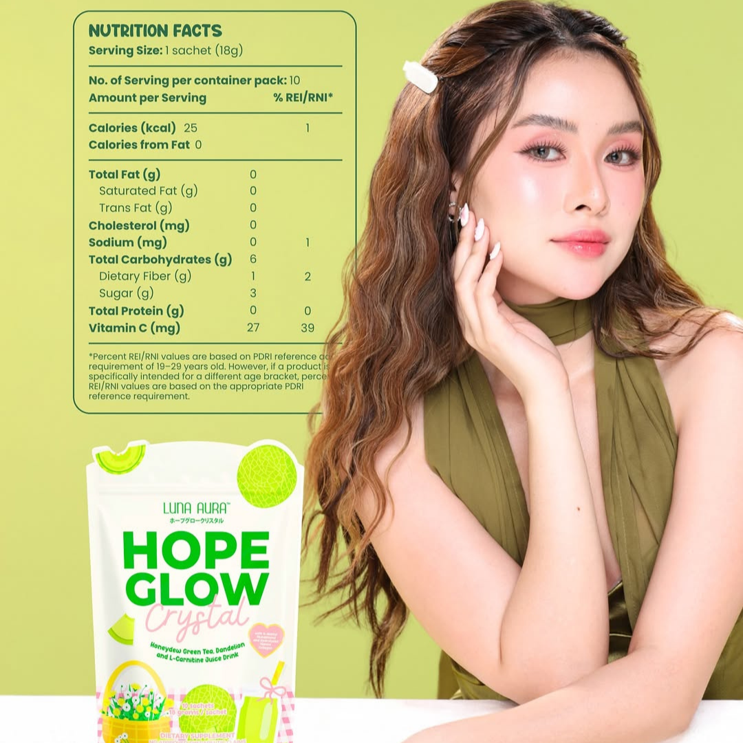 Luna Aura Hope Glow Crystal Honeydew Green Tea, Dandelion and L-Carnitine Juice Drink