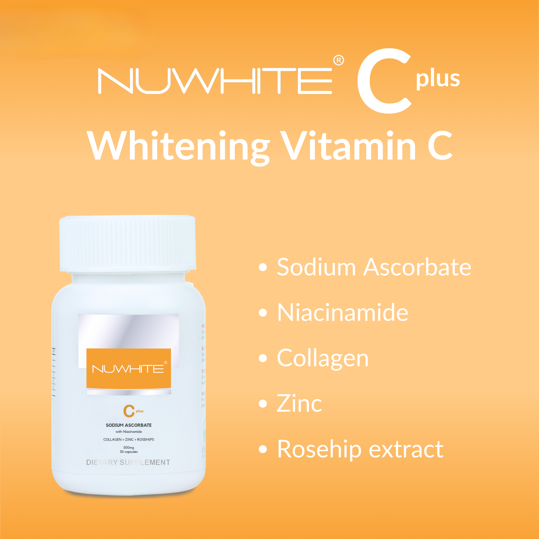 Nuwhite C Plus Whitening Vitamin C Sodium Ascorbate with Zinc Collagen Niacinamide