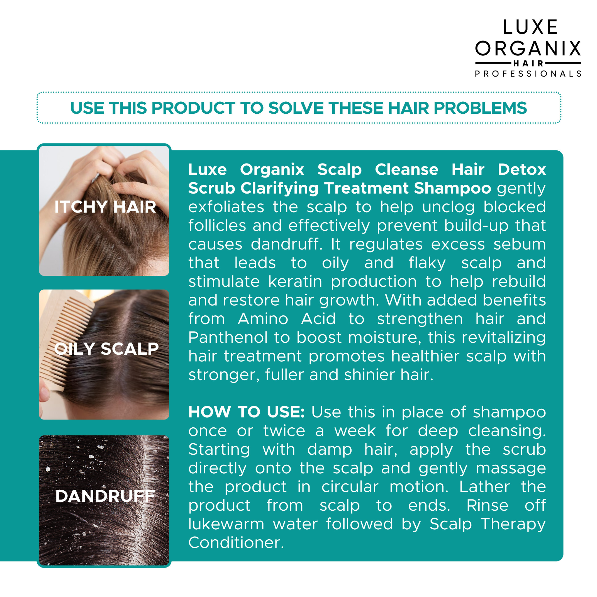 Luxe Organix Scalp Cleanse Hair Detox Scrub Clarifying Treatment Shampoo 220g