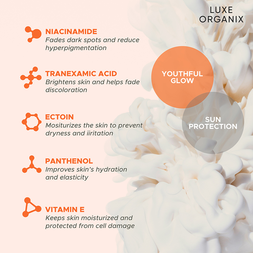 Luxe Organix Niacinamide + Tranexamic Acid Youthful Glow Whitening Serum Lotion SPF 50 PA++++ 200ml