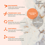 Luxe Organix Niacinamide + Tranexamic Acid Youthful Glow Whitening Serum Lotion SPF 50 PA++++ 200ml