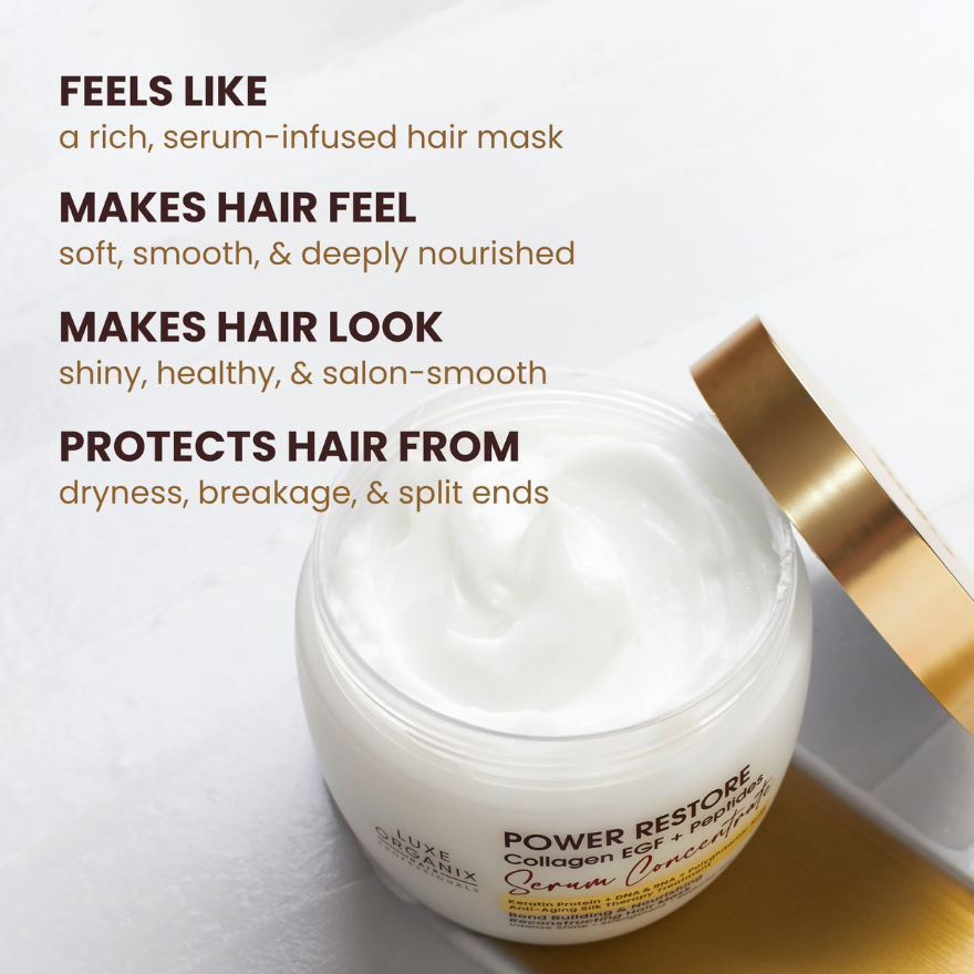 Luxe Organix Power RESTORE Collagen EGF + Peptides Serum Concentrate Reconstructing Hair Mask