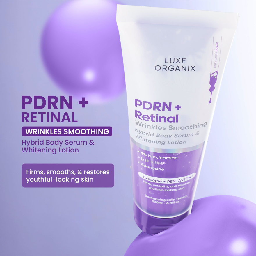 Luxe Organix PDRN + Retinal Wrinkles Smoothing Hybrid Body Serum & Whitening Lotion