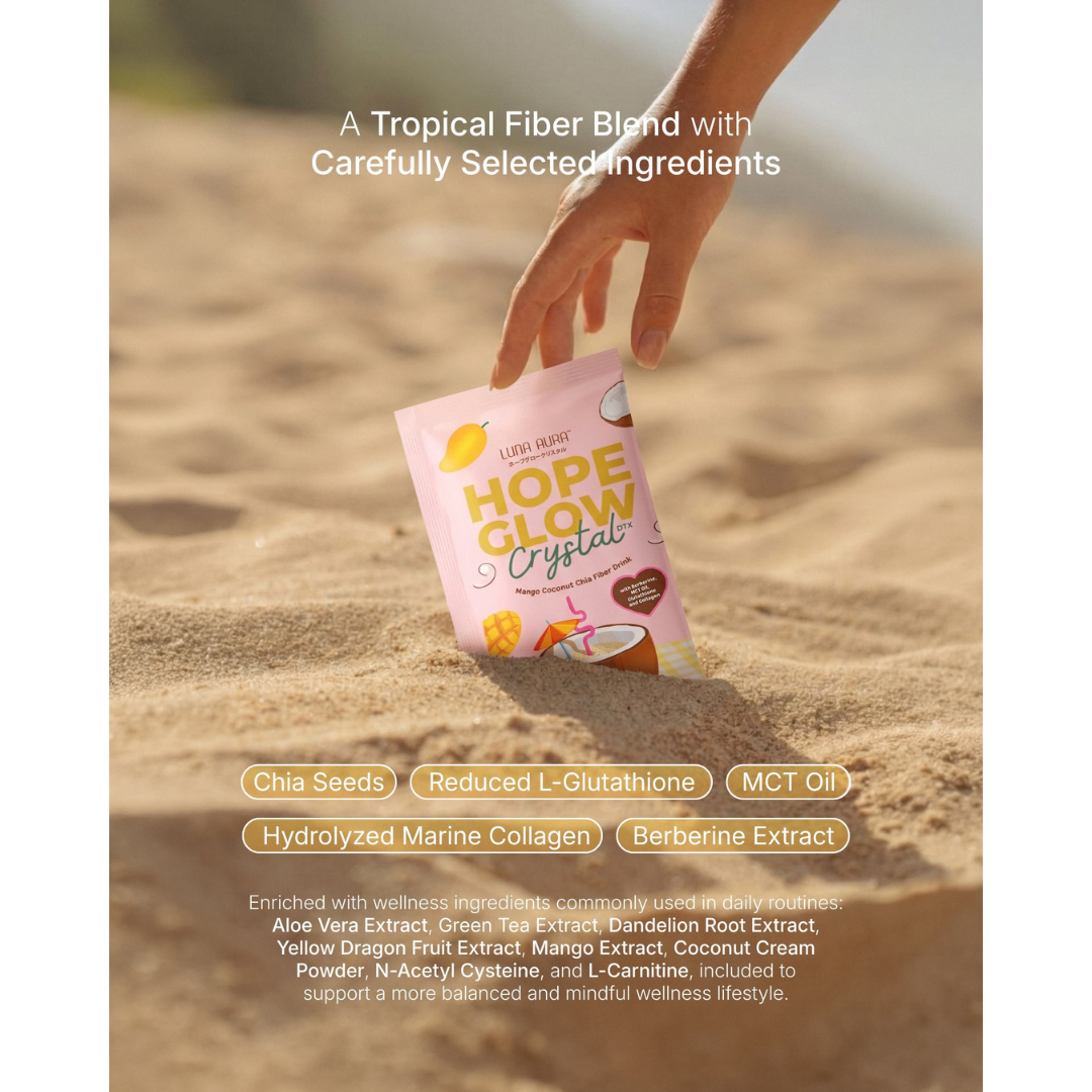 Luna Aura Hope Glow Crystal DTX Mango Coconut Chia Fiber drink
