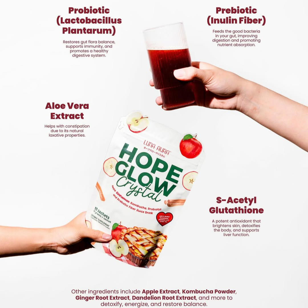 Luna Aura Hope Glow Crystal Apple Cinnamon Kombucha, Probiotic and Prebiotic Fiber Juice Drink