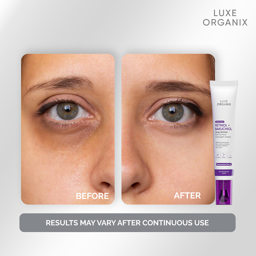 Luxe Organix Advanced Retinol + Bakuchiol Deep Wrinkle Eye Contour Overnight Cream 12g
