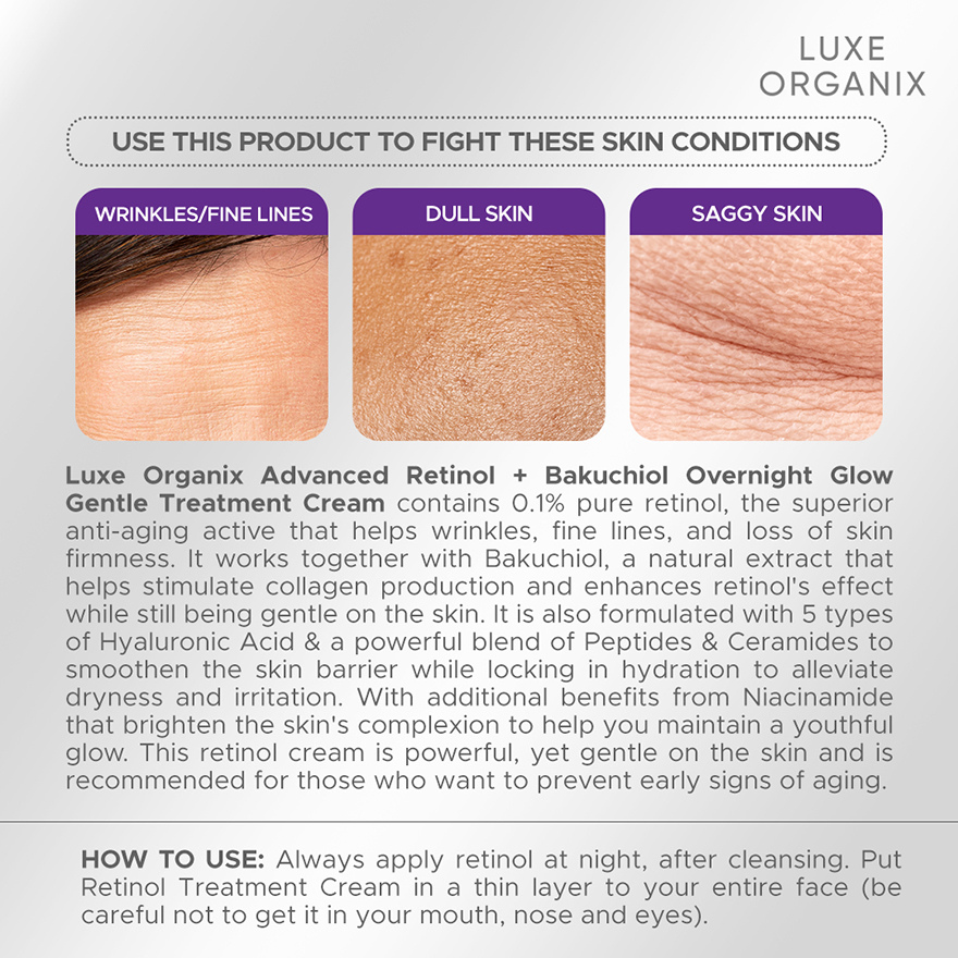 Luxe Organix Retinol + Bakuchiol Overnight Glow Gentle Treatment Cream 30g