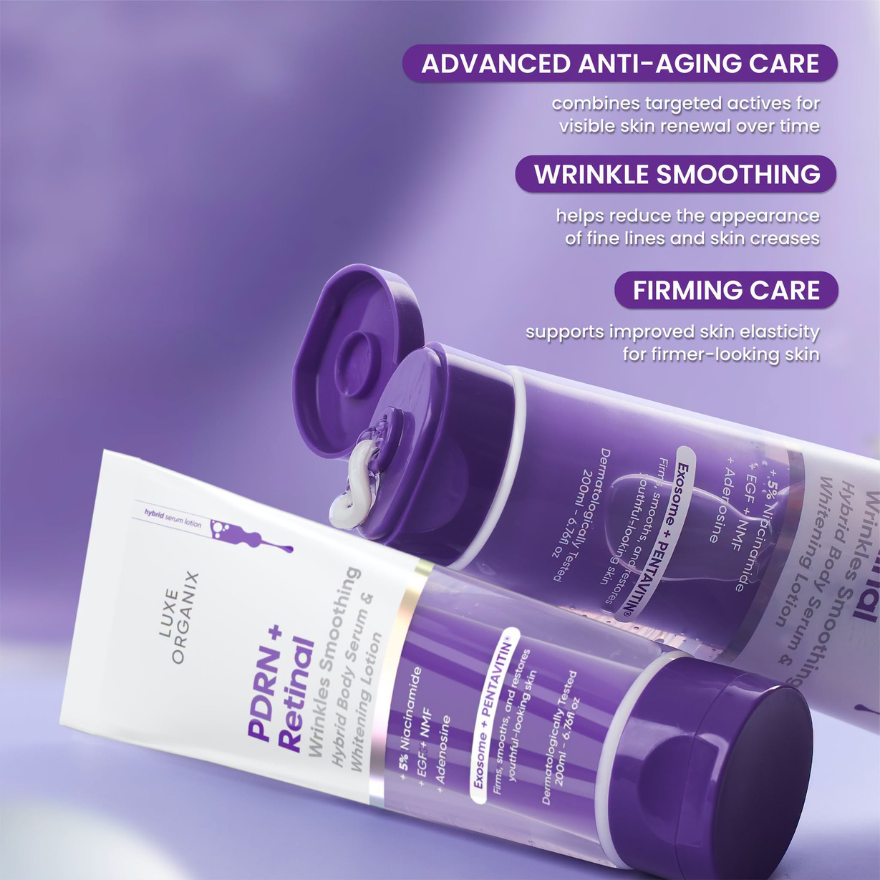 Luxe Organix PDRN + Retinal Wrinkles Smoothing Hybrid Body Serum & Whitening Lotion