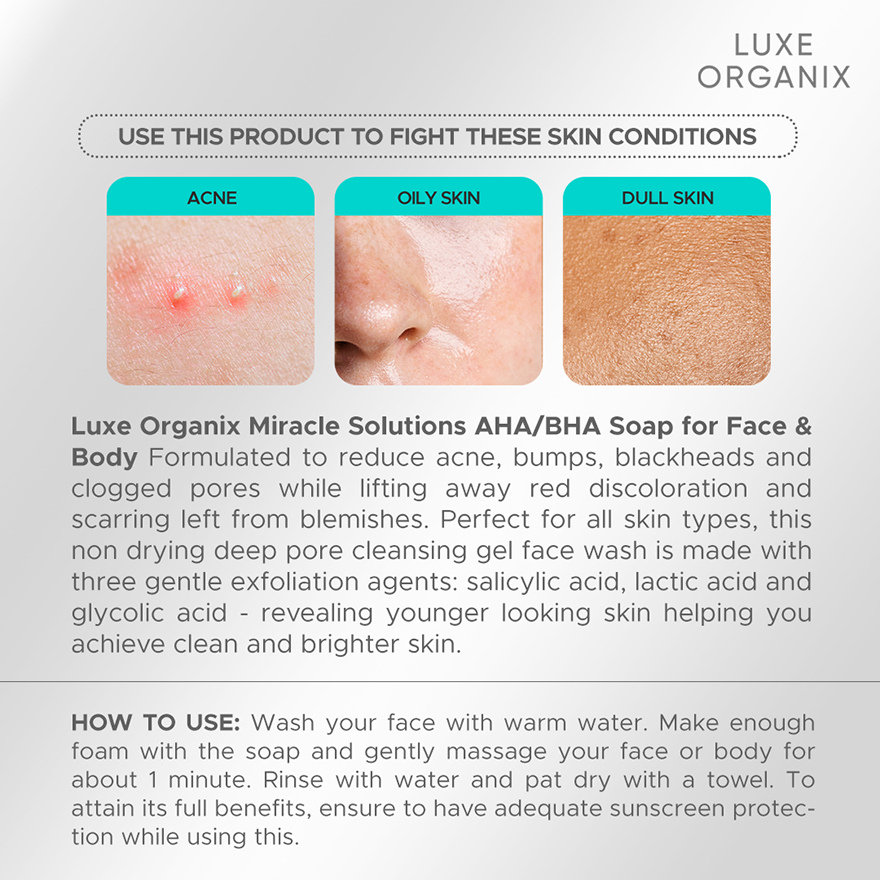 Luxe Organix AHA-BHA Miracle Solutions Soap for Face and Body 135g